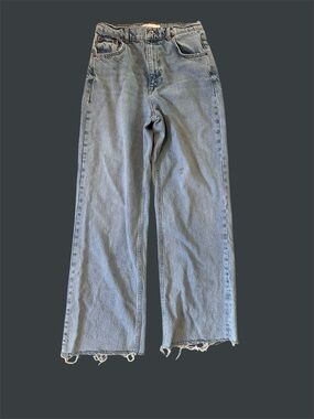 Zara Light Blue Wide-Leg Jeans with Raw Hem